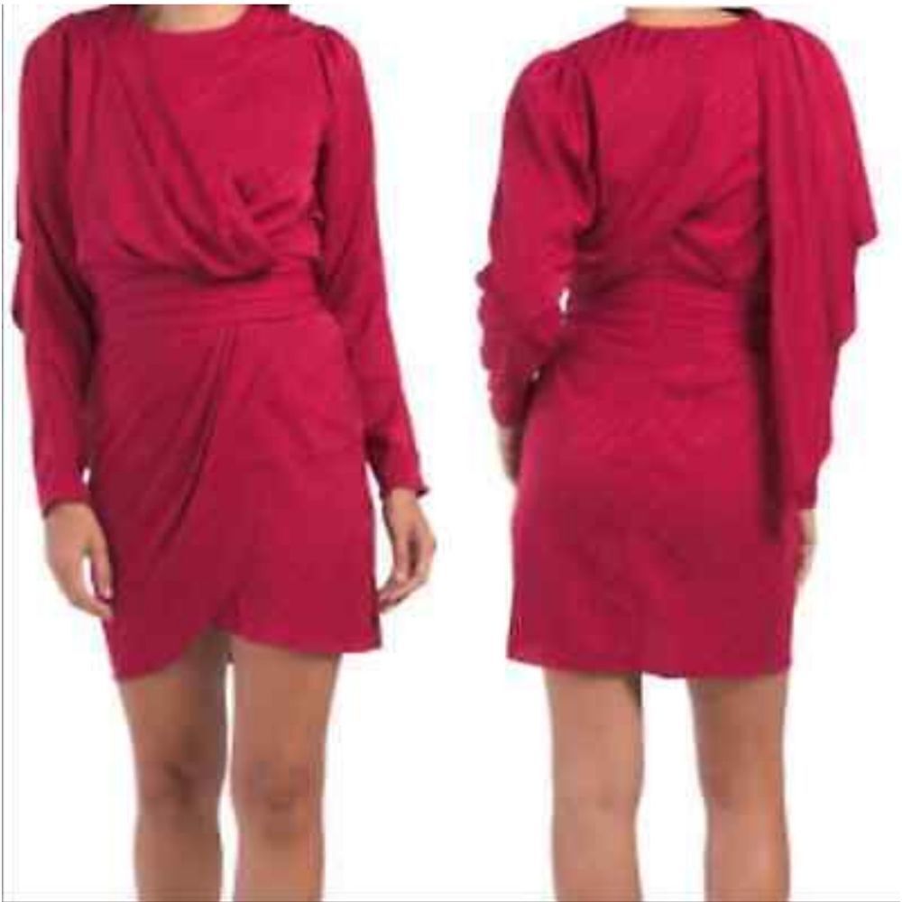 Ronny Kobo Women Red Designer Cocktail Long Sleeves Shanaya Mini Dress S…